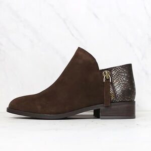 Urban Outfitter’s Very Volatile Greyson Ankle Bootie, Brown Snakeskin Heel
